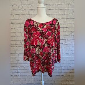 Red and Pink Floral Long Sleeve Fall Top